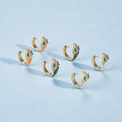 Cubic Zirconia Snake Hoop Earrings with Enamel EJEW-SZ0001-87D-1