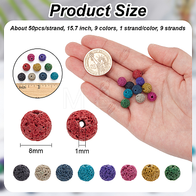  9 Strands 9 Colors Natural Lava Rock Round Beads Strands G-NB0005-37-1