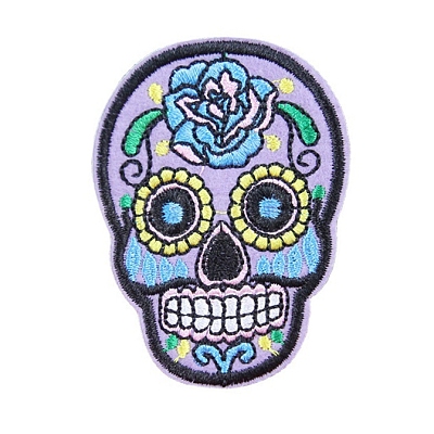 Sugar Skull Computerized Embroidery Style Cloth Iron on/Sew on Patches SKUL-PW0002-110-1