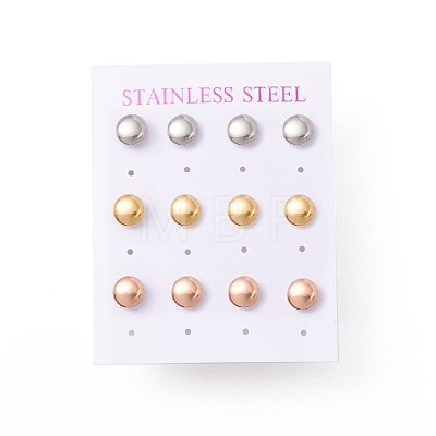 6 Pairs 304 Stainless Steel Flat Round Stud Earrings for Women EJEW-A067-20-1