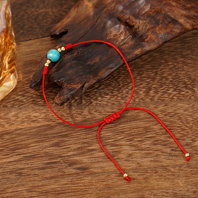 Stylish Round Synthetic Turquoise & Brass Bead Braided Bracelets HI1374-1