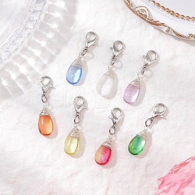 Wire Wrapped Glass Teardrop Pendant Decorations HJEW-JM02974-01-1