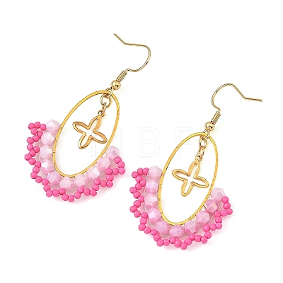 Oval Brass & 304 Stainless Steel Dangle Earrings EJEW-MZ00799-02-1