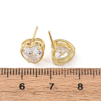 Brass Micro Pave Clear Cubic Zirconia Stud Earrings EJEW-C174-02A-G-1
