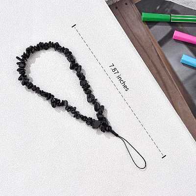 Natural Obsidian Chips Cell Phone Lanyard Wrist Strap HJEW-SW00018-04-1