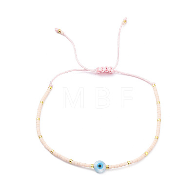 Adjustable Miyuki Seed & Resin Evil Eye Braided Beaded Bracelet for Women BJEW-O187-11-1