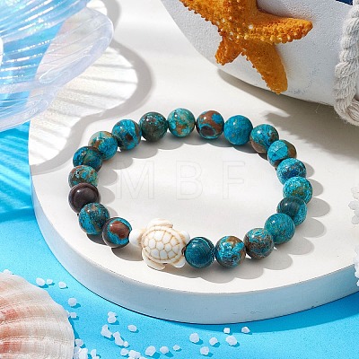 Summer Beach Turtle Dyed Synthetic Turquoise & Round Ocean Jasper Beaded Stretch Bracelets for Women BJEW-JB10937-02-1