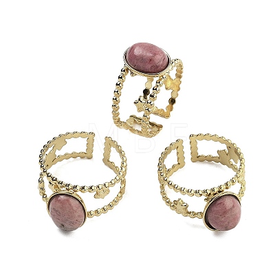 Oval Natural Rhodochrosite Finger Rings RJEW-N046-05A-G-1