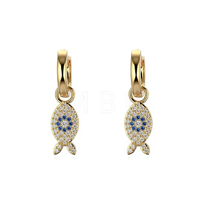 Fish 925 Sterling Silver Micro Pave Cubic Zirconia Leverback Earrings for Woman EJEW-Q384-03G-1