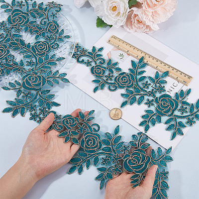 Flower Polyester Embroidery Lace Appliques DIY-WH20011-03B-1