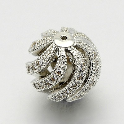 Brass Micro Pave Cubic Zirconia Hollow Round Beads ZIRC-M039-05-12mm-RS-1