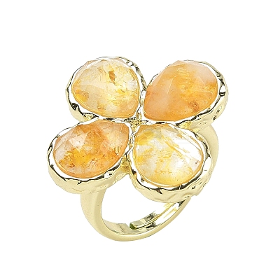 Natural Yellow Quartz Faceted Adjustable Finger Rings for Women RJEW-A092-01G-10-1