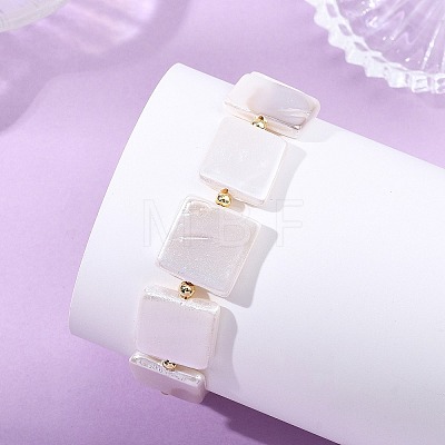 Shell Pearl & Brass Beaded Bracelets for Women BJEW-JB13780-02-1