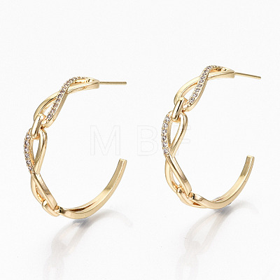 Brass Micro Pave Clear Cubic Zirconia Half Hoop Earrings KK-R117-052-NF-1
