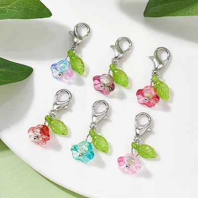 6Pcs Flower & Leaf Acrylic Pendant Decorations HJEW-JM01364-02-1