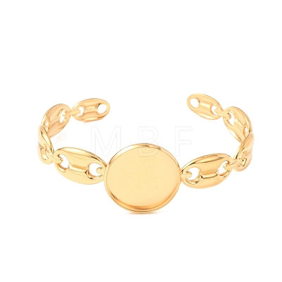 304 Stainless Steel Coffee Bean Chain Cuff Bracelet Blanks with Flat Round Bezel Settings SA-CBA4160-02C-G-1