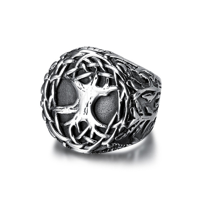 Retro 316 Stainless Steel Tree of Life Finger Rings FIND-PW0020-09E-1