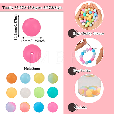  72Pcs 12 Colors Luminous Round Food Grade Silicone Beads SIL-TA0001-37-1