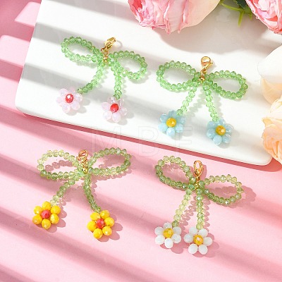 4Pcs 4 Colors Bowknot Flower Glass Pendant Decoration HJEW-TA00276-1