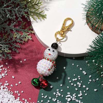 Christmas Snowman Resin Rhinestone & Glass Seed Beads Pendant Decorations HJEW-MZ00076-1