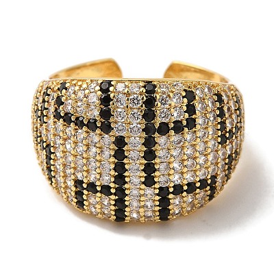 Rack Plating Brass Micro Pave Cubic Zirconia Wide Cuff Rings for Women RJEW-G323-04G-1