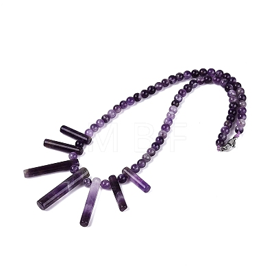 Natural Amethyst Round Beaded Fan Bib Necklaces NJEW-N064-04F-1
