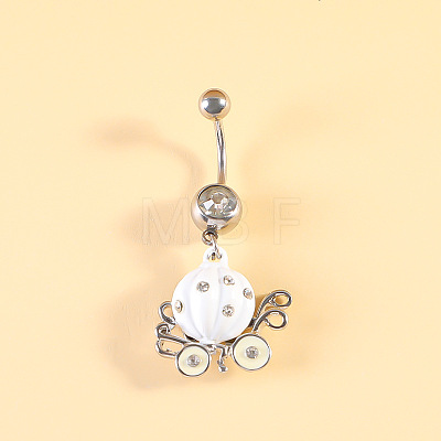 316L Surgical Stainless Steel Pave Cubic Zirconia Enamel Dangle Curved Barbell Belly Rings FS-WGB5546-14-1