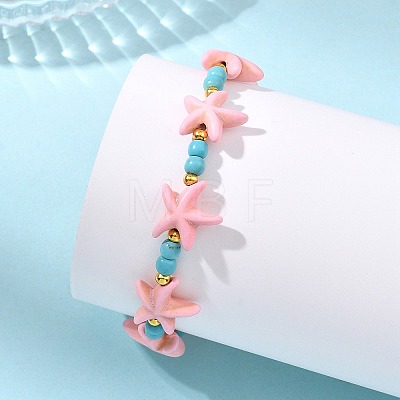 Synthetic Turquoise & Brass Beads Stretch Bracelets for Women BJEW-JB13877-02-1