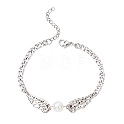 Alloy Wing & Shell Pearl Link Bracelets BJEW-TA00701-1