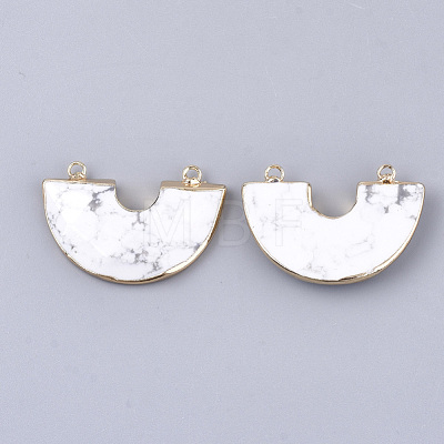 Electroplate Natural Howlite Semi Circle Pendants G-S344-42I-1