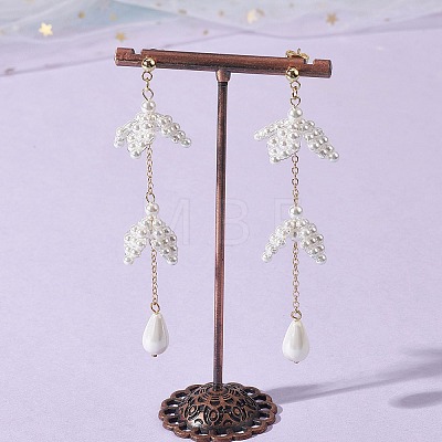 Valentine's Day 304 Stainless Steel & Shell Pearl Dangle Stud Earrings EJEW-TA00808-1