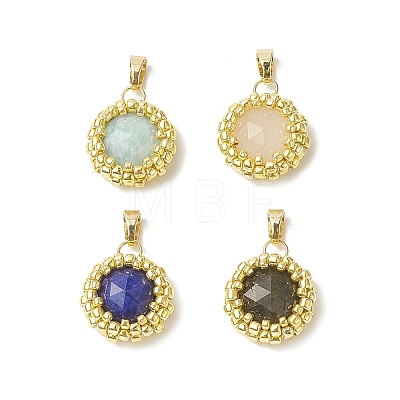 Natural Mixed Gemstone Faceted Flat Round Charms PALLOY-MZ00095-1