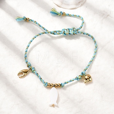 Fish & Carb & Whale 304 Stainless Steel Bracelets BJEW-K237-18G-1