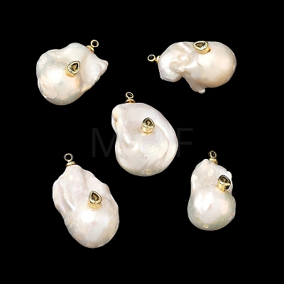Brass & Pearl Micro Pave Cubic Zirconia Pendants KK-H259-13B-G01-1