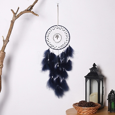 Iron Woven Web/Net with Feather Hanging Ornaments PW-WG7EF62-01-1