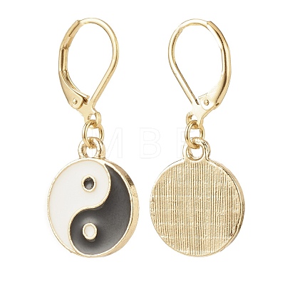 Flat Round with Yin Yang Alloy Enamel Dangle Leverback Earrings EJEW-JE04893-03-1