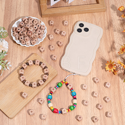 100Pcs Engraved Beech Wood Beads WOOD-PA0001-86A-1