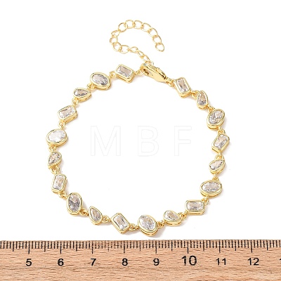 Brass Micro Pave Clear Cubic Zirconia Link Chain Bracelets for Women BJEW-K274-13G-1