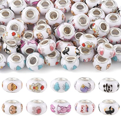 60Pcs 10 Styles Opaque Resin European Beads RPDL-YW0001-21-1