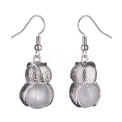 Natural Quartz Crystal Owl Dangle Earrings EJEW-A092-08P-19-1