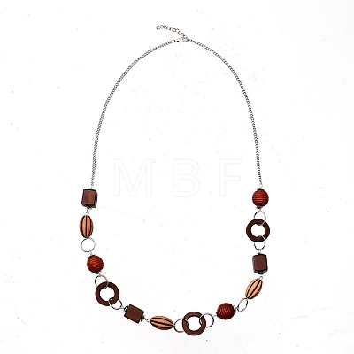 Boho Alloy & Wood & Plastic Beaded Chain Necklaces WGF3883-01-1
