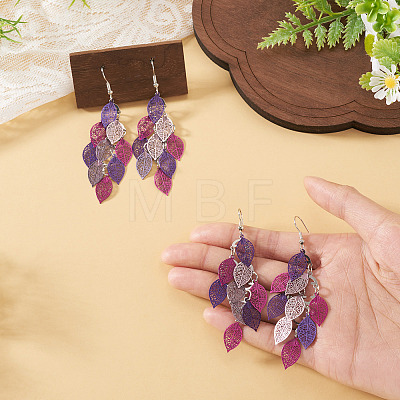 2 Pairs 430 Stainless Steel Leaf Dangle Earrings EJEW-TA0001-83E-1