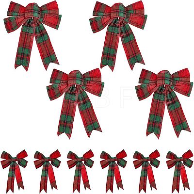 10Pcs 2 Style Christmas Theme Tartan Pattern Polyester Bowknot AJEW-CA0002-64-1