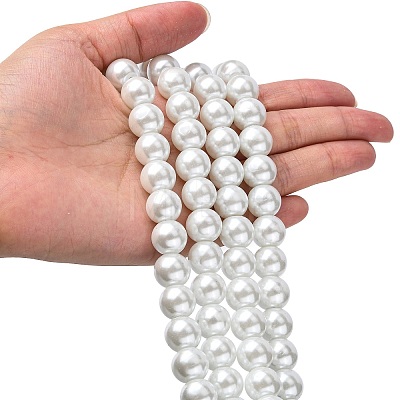 Round Pearlized Glass Pearl Beads Strands X-HY-12D-B01-1