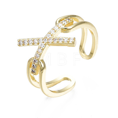 Sparkling Cubic Zirconia Initial Letter X Cuff Ring RJEW-N035-063-NF-1