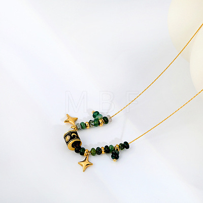 Natural African Turquoise(Jasper) Rondelle Beads and 304 Stainless Steel Enamel Black Column Star Pendant Necklaces for Women WG97891-01-1