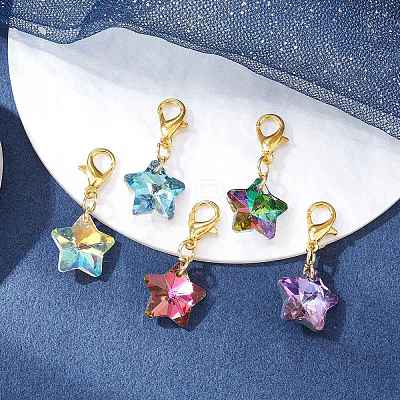 Electroplate Glass Star Pendant Decoration HJEW-JM01583-01-1