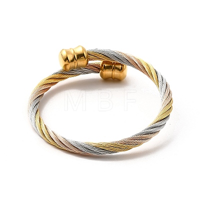 Ion Plating(IP) 304 Stainless Steel Twist Rope Open Cuff Bangle BJEW-P283-54-1