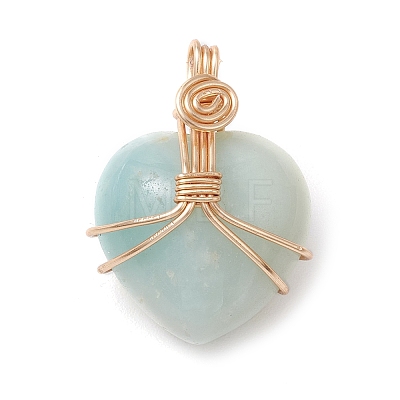 Natural Flower Amazonite Copper Wire Wrapped Pendants PALLOY-JF03309-01-1