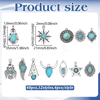 48Pcs 12 Styles Dyed Synthetic Turquoise Pendants FIND-ME0003-33-1